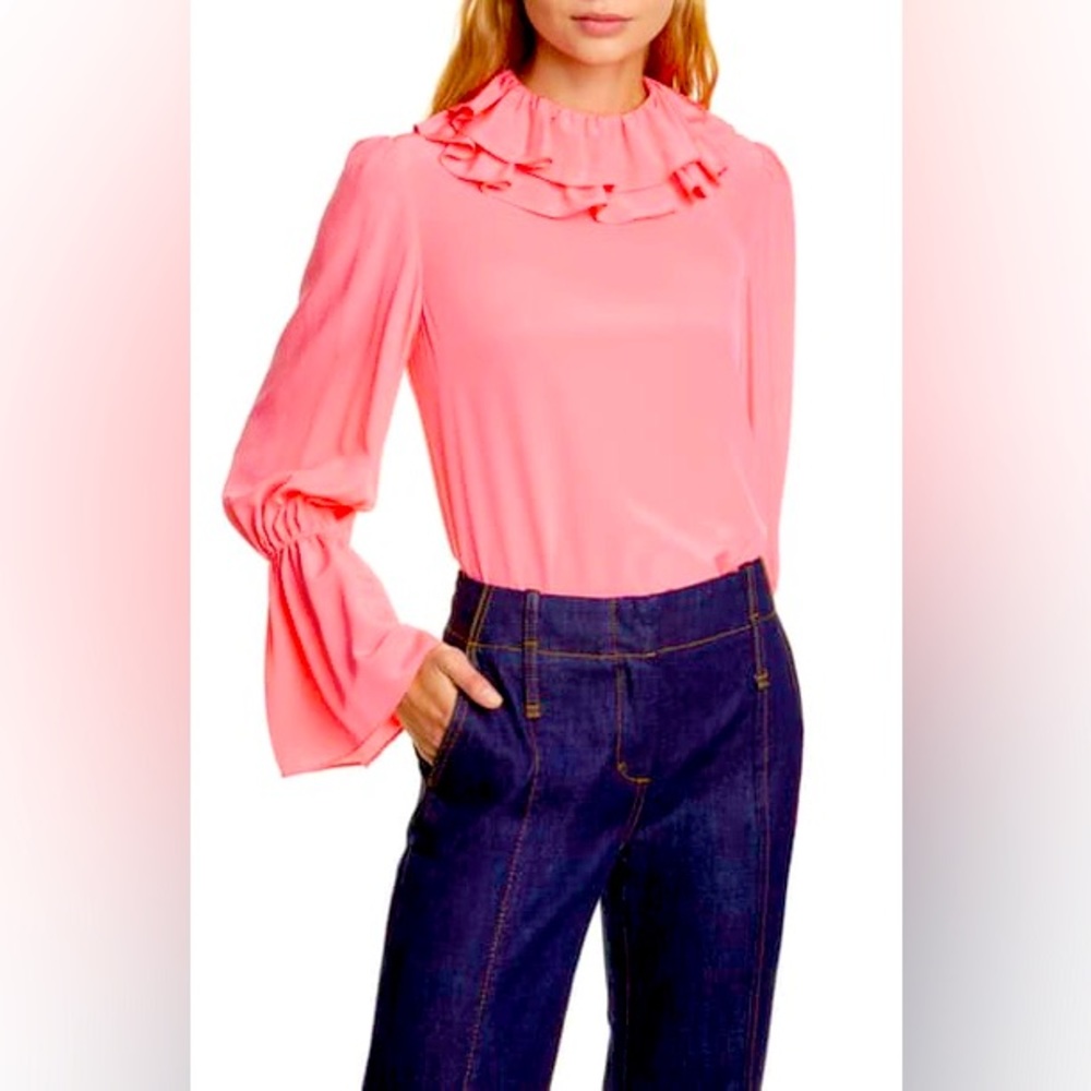 Offers Welcome!! NWT Tory Burch Ruffle Blouse - Silk - Vivid Pink